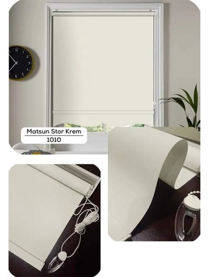 YS Perde Tasarım Matsun Keten Kalın Lüx Güneşlik Stor Perde, Alüminyum Kasalı Yüksek Kaliteli - Krem MTS/KR1010