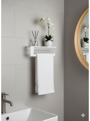 Dersel Dekor Modern Düzenleyici Mat Beyaz Duvar Raflı Havlukağıt Askılığı Metal Banyo Rafı ve Havluluk