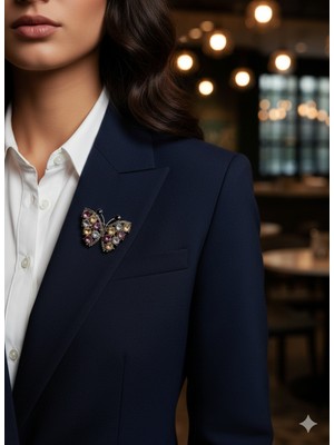 Duru Bags Wallet Taşlı Kelebek Broş