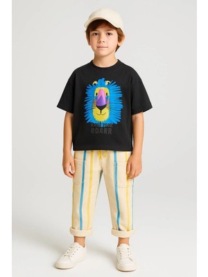 Minipeak Kids La'ciel Paris Pamuklu Antrasit Aslan Baskılı Takım