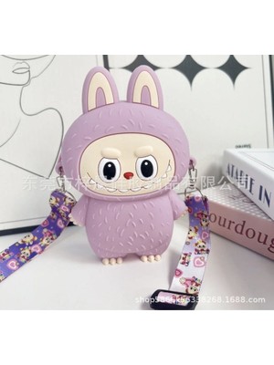 Labubu Kedi Kulaklı Silikon Çanta Cüzdan Kadın Genç Kız Çocuk Bebek 15X9 cm Hediyelik Ayarlı Askı