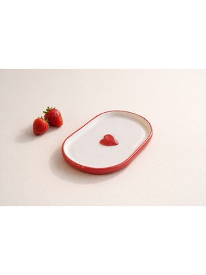 Pitaya Sanat Kalp Detaylı El Yapımı Seramik Sunum Tabağı