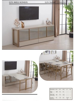 Dekorbizden Lux Akıllı Konsollu Masa+ 4 Adet Sandalye