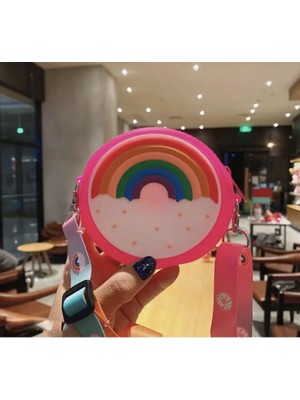 Gökkuşağı Yıldızlı Omuz Askılı Çocuk Silikon Kız Çanta Cüzdan Ayarlanabilir Askı Çıkabilir 13X8CM