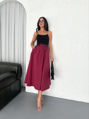 Boom Bester Yüksek Bel Bağcıklı Poplin Maxi Etek – Premium Dökümlü Uzun Etek