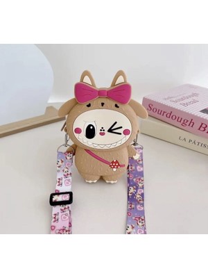 Labubu Kedi Kulaklı Silikon Çanta Cüzdan Kadın Genç Kız Çocuk Bebek 15X9 cm Hediyelik Ayarlı Askı