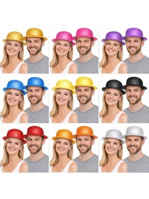 Herşeytrend Glitter Simli Melon Şapka 9’lu Set - 9 Renk Parti ve Kostüm Şapkası