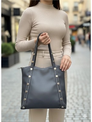 Kadın Gri Fermuarlı Omuz Çantası – Günlük Kullanıma Uygun, Şık Tasarım