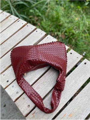 Kadın Bordo Milano Örgü Desen Omuz Çantası