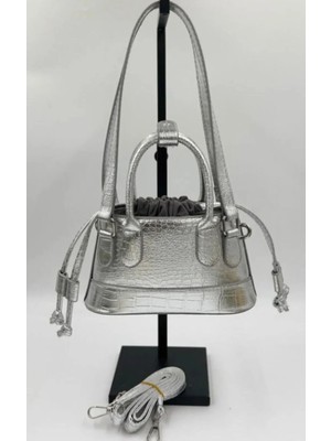 Kadın Çok Renkli Askılı Çanta Düz Renk Timsah Desen Büzgülü El Omuz Çantası