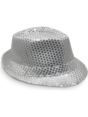 Herşeytrend Disko Star Gümüş Payetli Fötr Şapka Yetişkin Boy