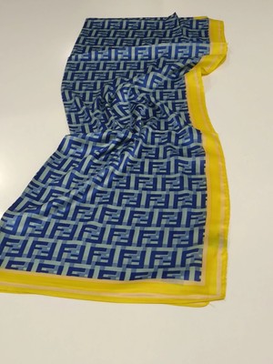 Fendi Vual Ipek Şal  F Desen Limon Sarı Mavi