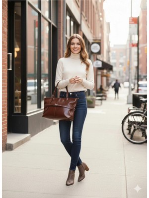 Kadın Kahverengi Kemer Detaylı Vegan Deri Büyük Boy Kol ve Omuz Çantası