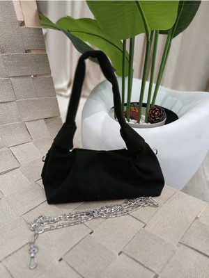 Kadın Siyah Süet Dokulu Soft Touch Mini El Kol Çantası