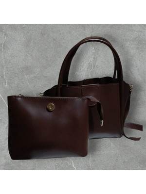 Kadın Acı Kahve Kol ve Omuz Askılı Makyaj Çantalı Tek Gözlü Çanta