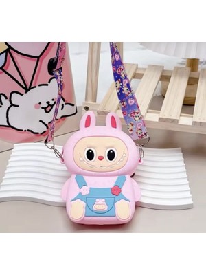 Labubu Kedi Kulaklı Silikon Çanta Cüzdan Kadın Genç Kız Çocuk Bebek 15X9 cm Hediyelik Ayarlı Askı