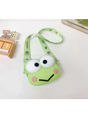 Keroppi Yeşil Kurbağa Omuz Askılı Çocuk Silikon Kız Çanta Cüzdan Ayarlanabilir Askı Çıkabilir 13X8CM