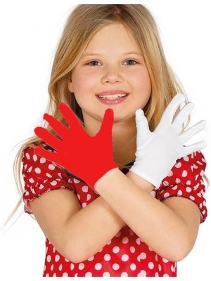 Herşeytrend Gösteriler Için 1 Çift Kırmızı Beyaz Pandomim Eldiveni Çocuk Boy