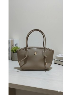 Kadın Vizon Minimalist Tasarım Zarif Gold Ikon Detaylı Modern Klasik Kol Omuz ve El Çantası