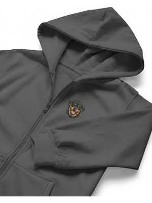 Muhtar Store Erkek Rottweiler Baskılı Oversize Fermuarlı Hoodie