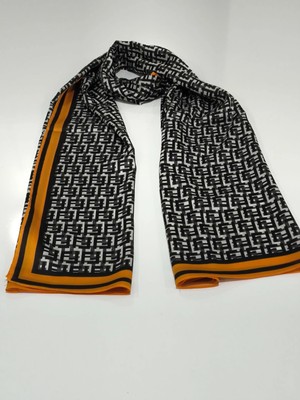 Fendi Vual Ipek Şal  F Desen Turuncu Siyah Antrasit