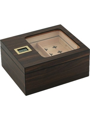 Falconetti Sedir Ağacı Kahverengi Iki Katlı Camlı Dijital Humidor Puro Kutusu RD65KHV