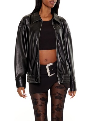 F21 Suni Deri Bomber Ceket