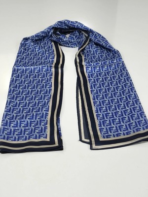 Fendi Vual Ipek Şal  F Desen Lacivert Mavi