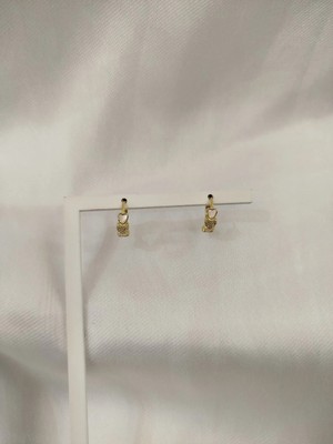 Generic 925 Ayar Gümüş Gold (Altın ) Renkli Zirkon Taşlı Kalpli Kadın Küpe -  Halka Model