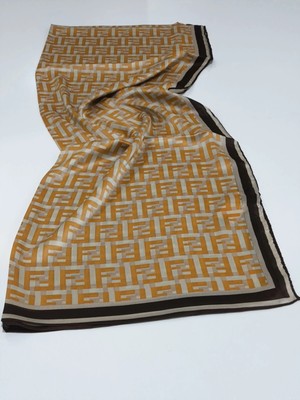 Fendi Vual Ipek Şal  F Desen Kahverengi Soğan Kabuğu