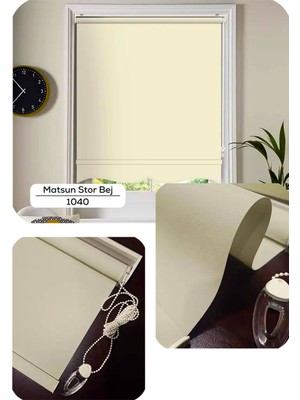 YS Perde Tasarım Matsun Keten Kalın Lüx Güneşlik Stor Perde, Alüminyum Kasalı Yüksek Kaliteli - Bej MTS/BJ5040