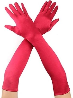 Herşeytrend Kırmızı Renk Dirseğe Kadar Uzun Kumaş Eldiven 40 cm