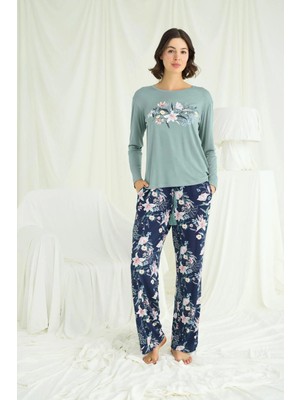 Hsc Bilişim Çiçek ve Yaprak Desenli Baskılı Pijama Takımı