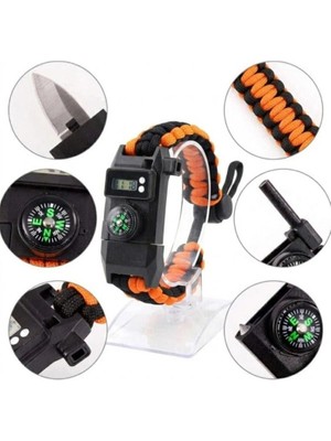 Eco Port Paracord Dijital Saat Düdük Hayatta Kalma Turuncu Kamp Bilekliği