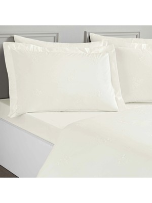 Linens White Collection Asper Uc Pamuk Brode Çift Kişilik Nevresim Takımı Beyaz