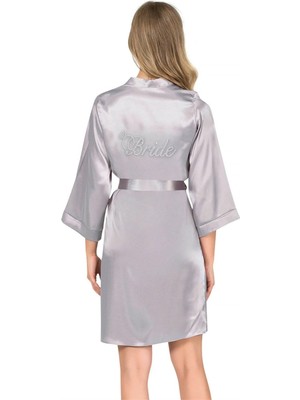 Hsc Bilişim Gri Kısa Saten Bride Sabahlık