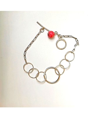 Iz Jewel 925 Ayar Gümüş Kırmızı Mercan Taşlı Bileklik