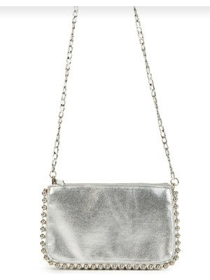  kadın eskitme görünümlü zincir askılı boncuk detaylı 3 bölmeli suni deri abiye-günlük clutch çanta