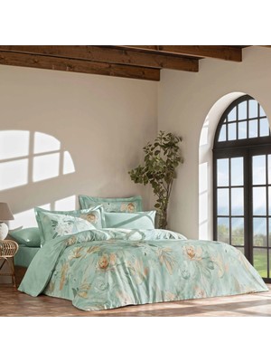 Linens Lario Pamuk Saten Çift Kişilik Nevresim Takımı Mavi