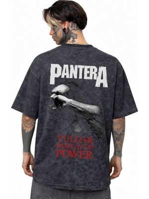 Sevbano Pantera Rock Metal Müzik Grubu Sırt Baskılı Unisex Oversize Eskitme Yıkamalı Tişört