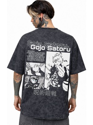 Sevbano Gojo Satoru Jujutsu Kaisen Anime Sırt Baskılı Unisex Oversize Eskitme Yıkamalı Tişört