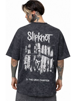 Sevbano Slipknot Rock Metal Müzik Grubu Sırt Baskılı Unisex Oversize Eskitme Yıkamalı Tişört
