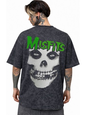 Sevbano Misfits Rock Metal Müzik Grubu Sırt Baskılı Unisex Oversize Eskitme Yıkamalı Tişört