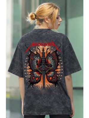 Sevbano Tasarım Metallica Rock Metal Müzik Grubu Baskılı Unisex Oversize Eskitme Yıkamalı Tişört