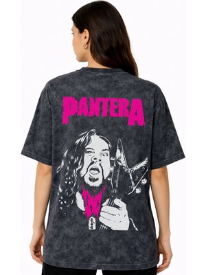 Sevbano Pantera Rock Metal Müzik Grubu Sırt Baskılı Unisex Oversize Eskitme Yıkamalı Tişört