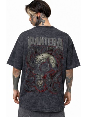 Sevbano Pantera Rock Metal Müzik Grubu Sırt Baskılı Unisex Oversize Eskitme Yıkamalı Tişört