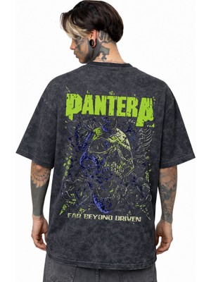 Sevbano Pantera Rock Metal Müzik Grubu Sırt Baskılı Unisex Oversize Eskitme Yıkamalı Tişört