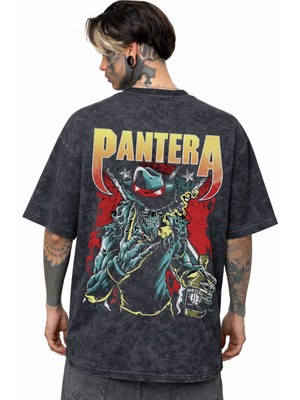 Sevbano Pantera Rock Metal Müzik Grubu Sırt Baskılı Unisex Oversize Eskitme Yıkamalı Tişört