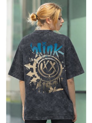 Sevbano BLINK-182 Rock Metal Müzik Grubu Sırt Baskılı Unisex Oversize Eskitme Yıkamalı Tişört