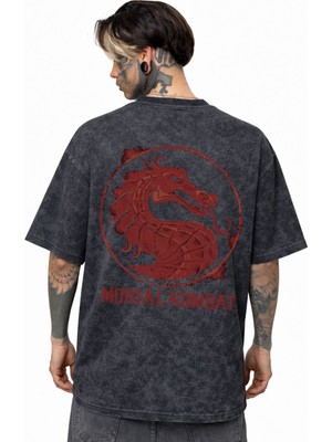 Sevbano Mortal Kombat Anime Sırt Baskılı Unisex Oversize Eskitme Yıkamalı Tişört
